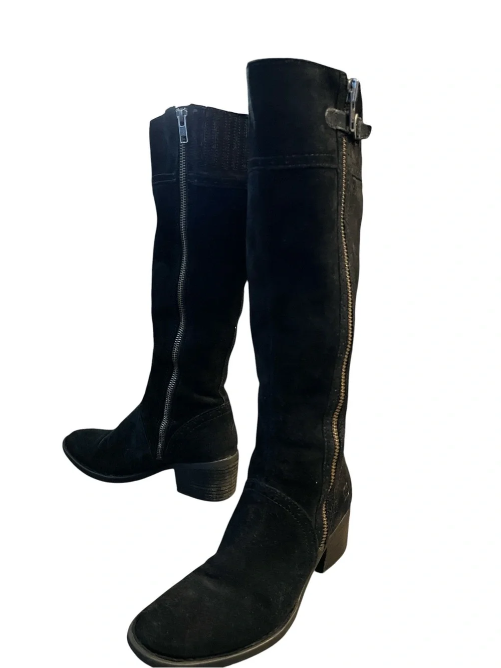Born “Fannar”Black Suede Knee-High Zip-Up Boots Size 7
